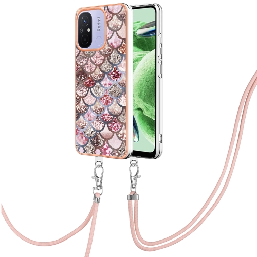 

For Xiaomi Redmi 12C/11A 4G Global Electroplating IMD TPU Phone Case with Lanyard(Pink Scales)