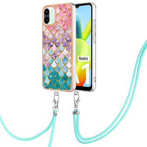 

For Xiaomi Redmi A1 Electroplating IMD TPU Phone Case with Lanyard(Colorful Scales)