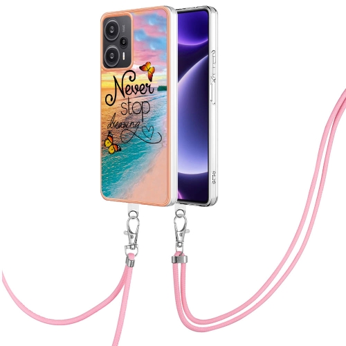 

For Xiaomi Poco F5 5G / Redmi Note 12 Turbo Electroplating IMD TPU Phone Case with Lanyard(Dream Butterfly)
