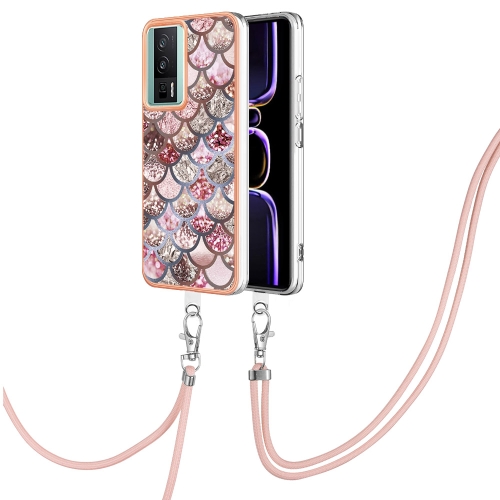 

For Xiaomi Poco F5 Pro 5G / Redmi K60 Electroplating IMD TPU Phone Case with Lanyard(Pink Scales)
