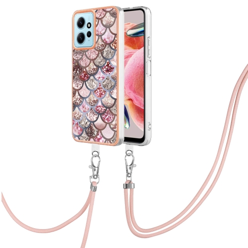 

For Xiaomi Redmi Note 12 4G Global Electroplating IMD TPU Phone Case with Lanyard(Pink Scales)