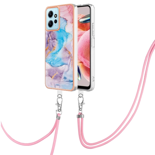 

For Xiaomi Redmi Note 12 4G Global Electroplating IMD TPU Phone Case with Lanyard(Blue Marble)