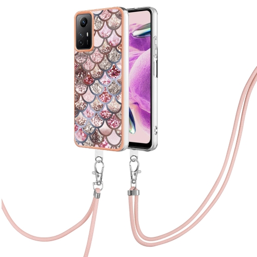 

For Xiaomi Redmi Note 12S 4G Electroplating IMD TPU Phone Case with Lanyard(Pink Scales)
