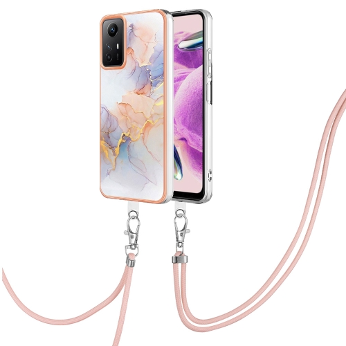 

For Xiaomi Redmi Note 12S 4G Electroplating IMD TPU Phone Case with Lanyard(White Marble)
