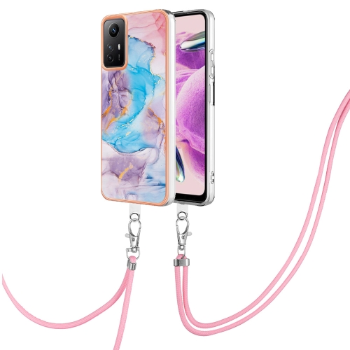 

For Xiaomi Redmi Note 12S 4G Electroplating IMD TPU Phone Case with Lanyard(Blue Marble)