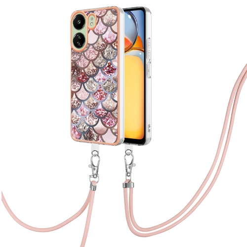 

For Xiaomi Redmi 13C 4G Electroplating IMD TPU Phone Case with Lanyard(Pink Scales)