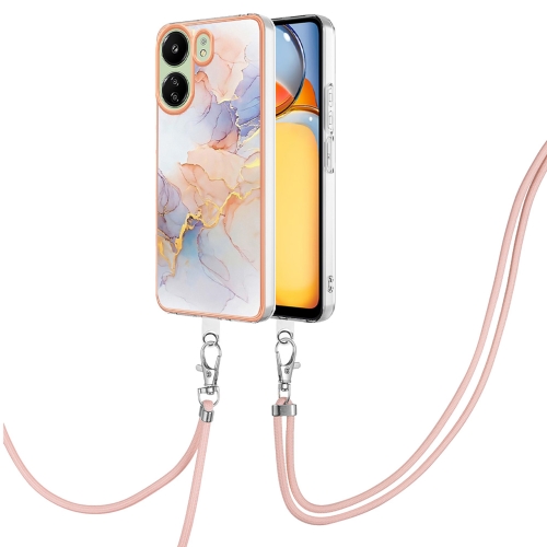

For Xiaomi Redmi 13C 4G Electroplating IMD TPU Phone Case with Lanyard(White Marble)