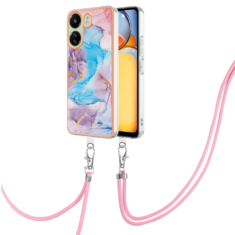 

For Xiaomi Redmi 13C 4G Electroplating IMD TPU Phone Case with Lanyard(Blue Marble)
