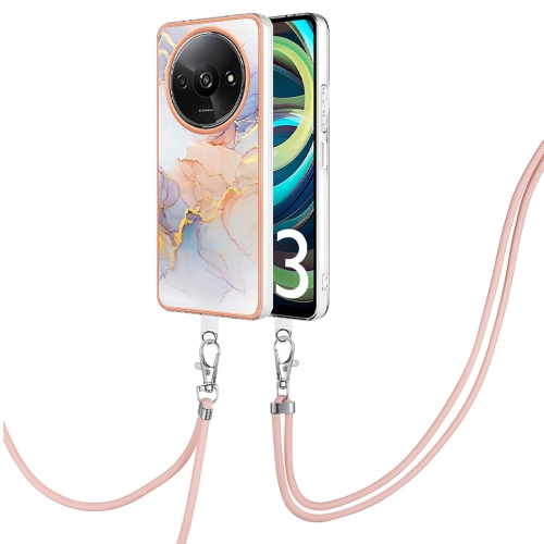 

For Xiaomi Redmi A3 Electroplating IMD TPU Phone Case with Lanyard(White Marble)