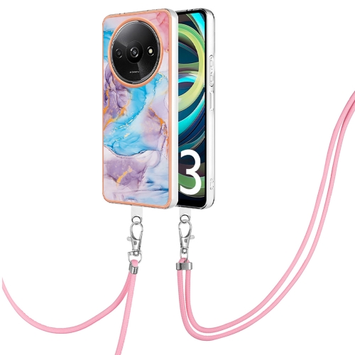 

For Xiaomi Redmi A3 Electroplating IMD TPU Phone Case with Lanyard(Blue Marble)