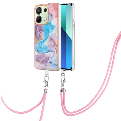 

For Xiaomi Redmi Note 13 4G Global Electroplating IMD TPU Phone Case with Lanyard(Blue Marble)