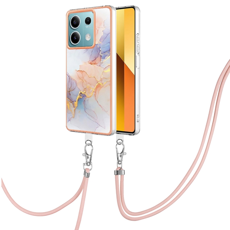 

For Xiaomi Redmi Note 13 5G Global Electroplating IMD TPU Phone Case with Lanyard(White Marble)