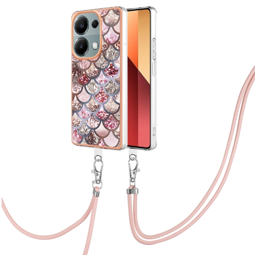

For Xiaomi Redmi Note 13 Pro 4G Global Electroplating IMD TPU Phone Case with Lanyard(Pink Scales)