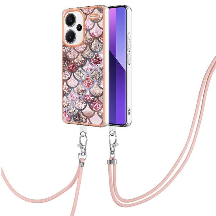 

For Xiaomi Redmi Note 13 Pro+ 5G Electroplating IMD TPU Phone Case with Lanyard(Pink Scales)