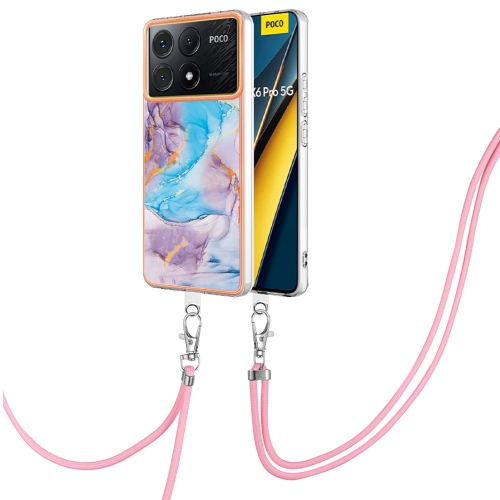 

For Xiaomi Poco X6 Pro Electroplating IMD TPU Phone Case with Lanyard(Blue Marble)