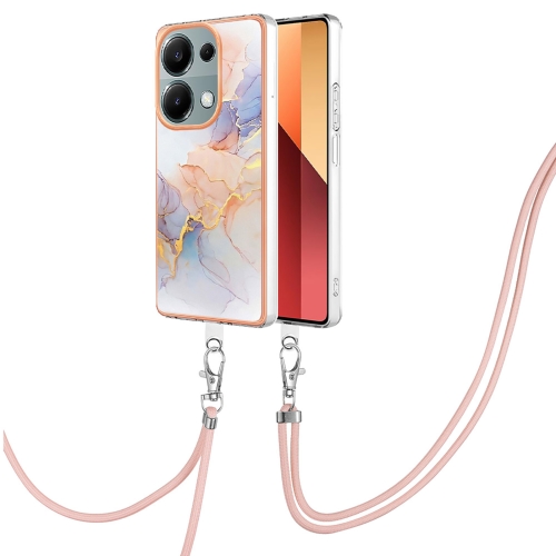 

For Xiaomi Poco M6 Pro 4G Electroplating IMD TPU Phone Case with Lanyard(White Marble)