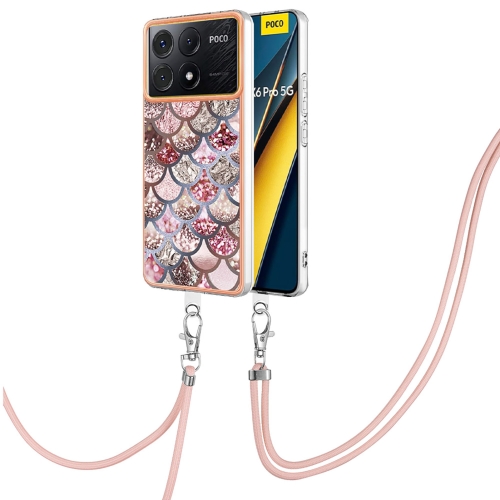 

For Xiaomi Redmi K70E Electroplating IMD TPU Phone Case with Lanyard(Pink Scales)