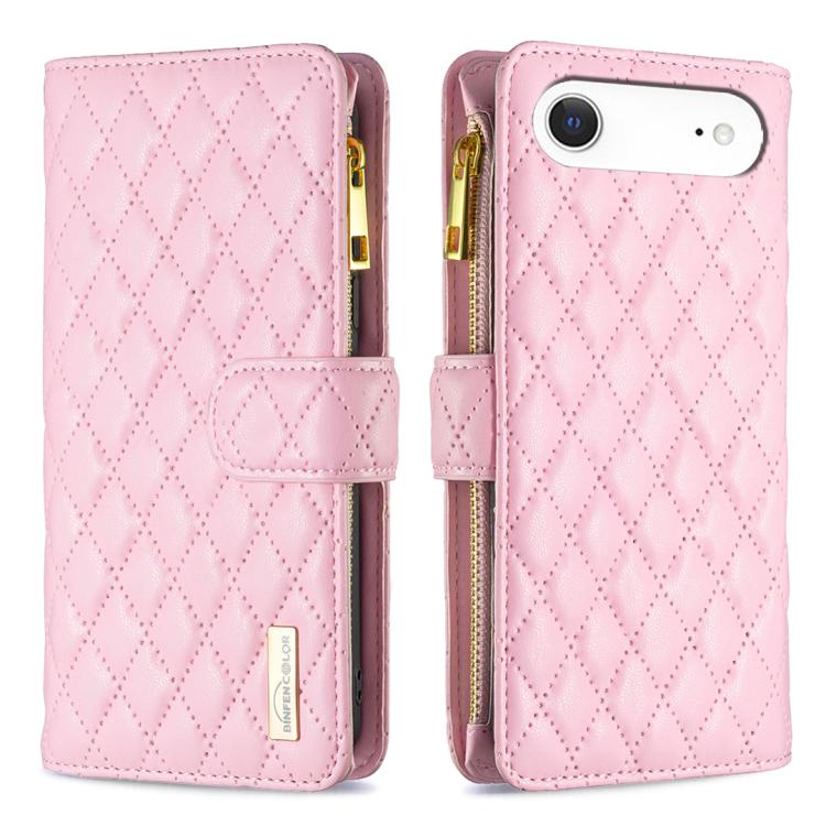 

For iPhone 17 Air Diamond Lattice Zipper Wallet Leather Flip Phone Case(Pink)