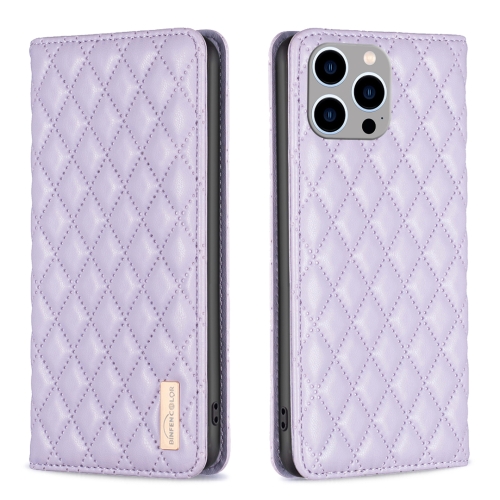 

For iPhone 15 Pro Max Diamond Lattice Magnetic Leather Flip Phone Case(Purple)