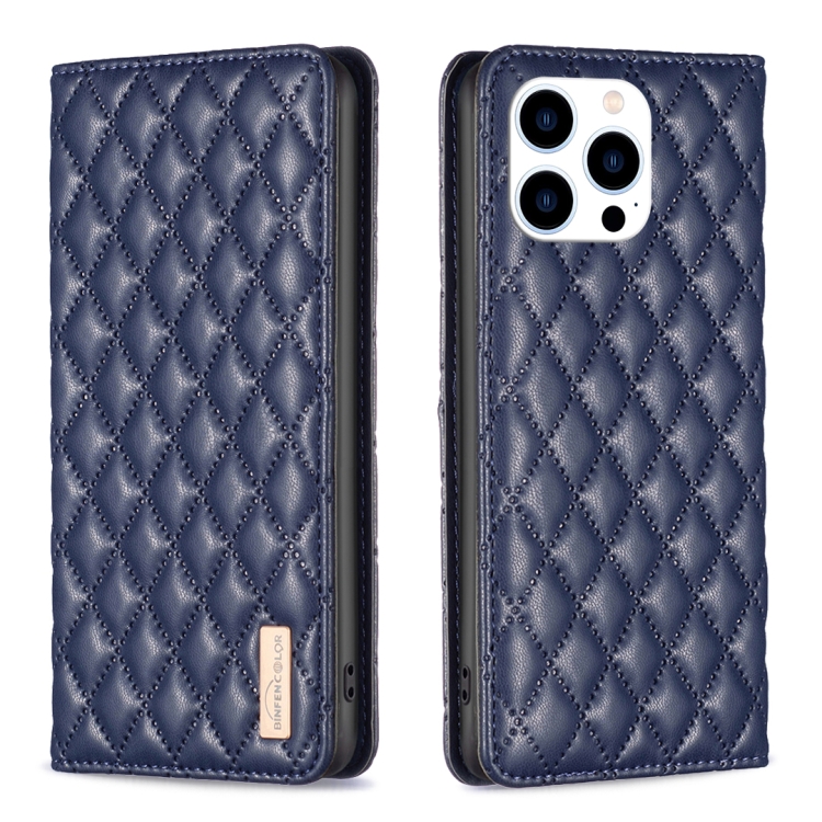 

For iPhone 15 Pro Diamond Lattice Magnetic Leather Flip Phone Case(Blue)