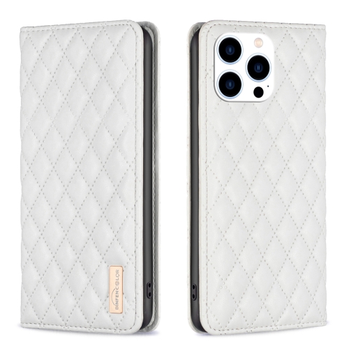 

For iPhone 15 Pro Diamond Lattice Magnetic Leather Flip Phone Case(White)