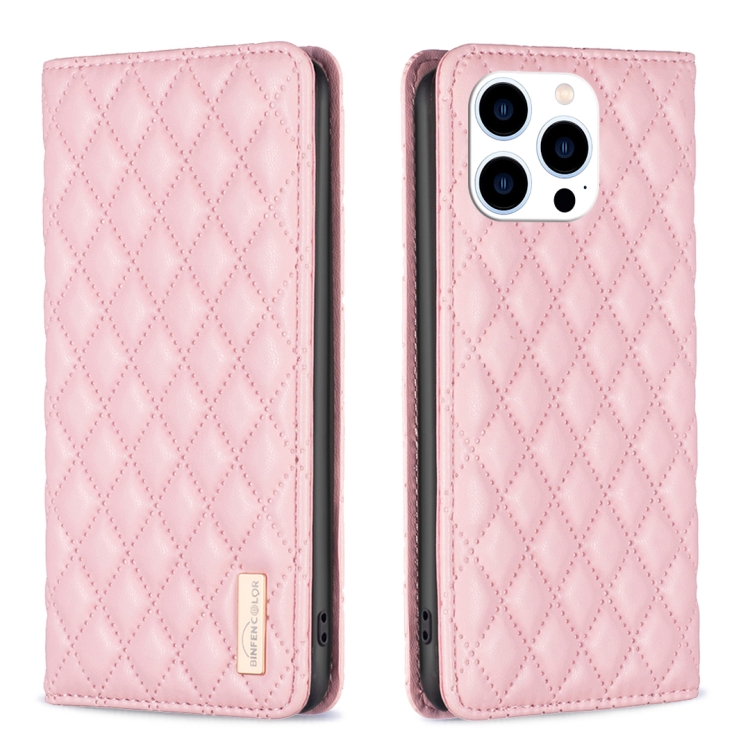 

For iPhone 15 Pro Diamond Lattice Magnetic Leather Flip Phone Case(Pink)