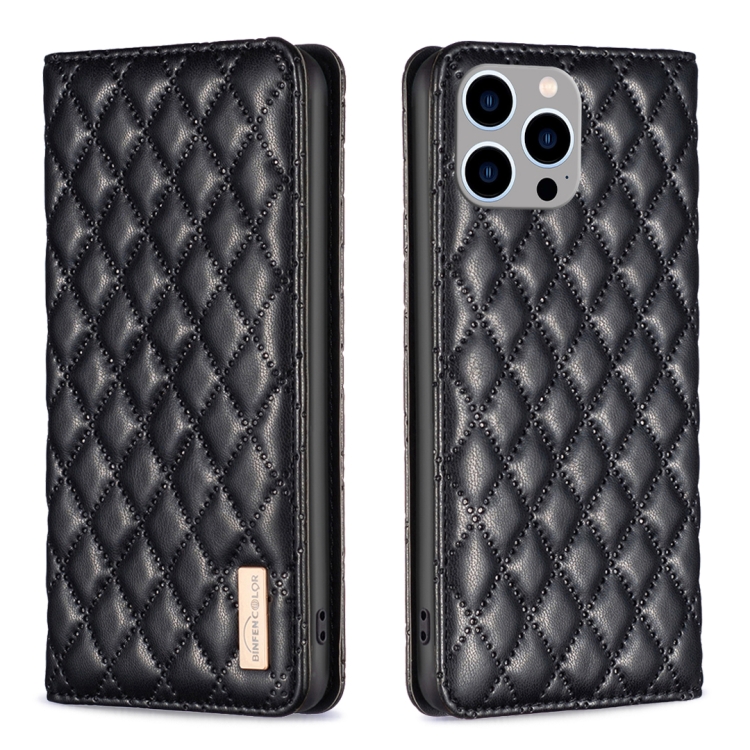 

For iPhone 15 Plus Diamond Lattice Magnetic Leather Flip Phone Case(Black)