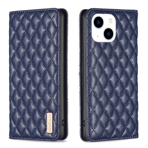 

For iPhone 15 Diamond Lattice Magnetic Leather Flip Phone Case(Blue)