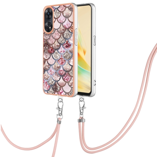 

For OPPO Reno8 T 4G Electroplating IMD TPU Phone Case with Lanyard(Pink Scales)