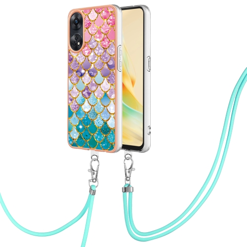 

For OPPO Reno8 T 4G Electroplating IMD TPU Phone Case with Lanyard(Colorful Scales)