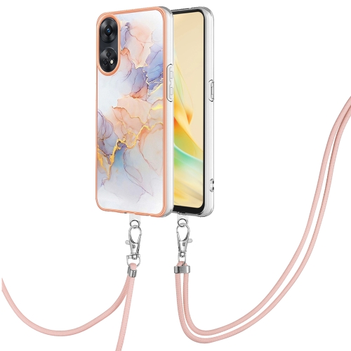 

For OPPO Reno8 T 4G Electroplating IMD TPU Phone Case with Lanyard(White Marble)