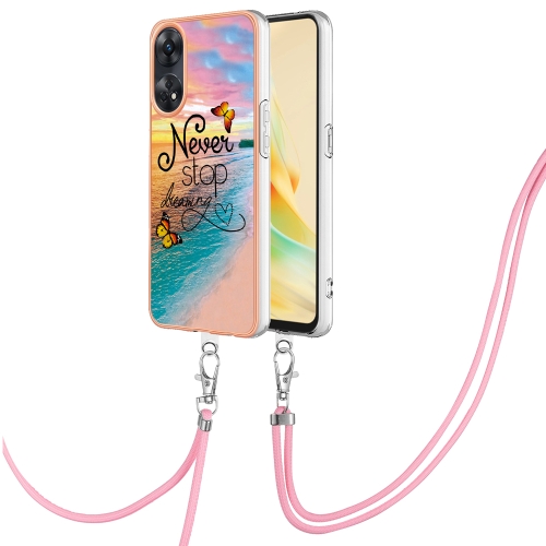 

For OPPO Reno8 T 4G Electroplating IMD TPU Phone Case with Lanyard(Dream Butterfly)