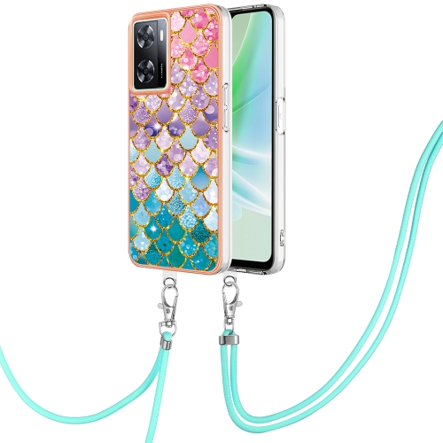 

For OPPO A57 4G/A77 5G Taiwan/K10 5G Global Electroplating IMD TPU Phone Case with Lanyard(Colorful Scales)