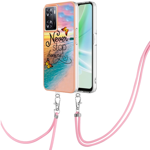 

For OPPO A57 4G/A77 5G Taiwan/K10 5G Global Electroplating IMD TPU Phone Case with Lanyard(Dream Butterfly)