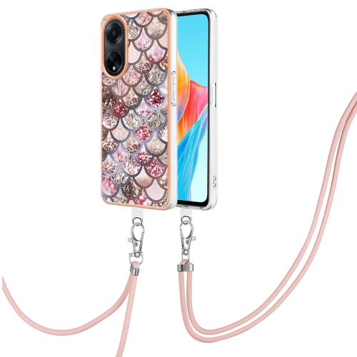 

For OPPO A98 Electroplating IMD TPU Phone Case with Lanyard(Pink Scales)