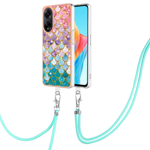 

For OPPO A98 Electroplating IMD TPU Phone Case with Lanyard(Colorful Scales)