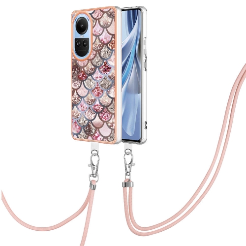

For OPPO Reno10 5G Global Electroplating IMD TPU Phone Case with Lanyard(Pink Scales)