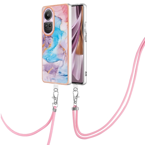 

For OPPO Reno10 Pro 5G Global Electroplating IMD TPU Phone Case with Lanyard(Blue Marble)