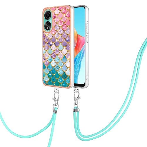 

For OPPO A78 4G Electroplating IMD TPU Phone Case with Lanyard(Colorful Scales)