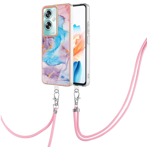 

For OPPO A79 5G Global Electroplating IMD TPU Phone Case with Lanyard(Blue Marble)