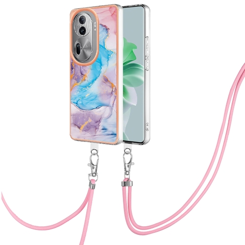 

For OPPO Reno11 Pro 5G Global Electroplating IMD TPU Phone Case with Lanyard(Blue Marble)