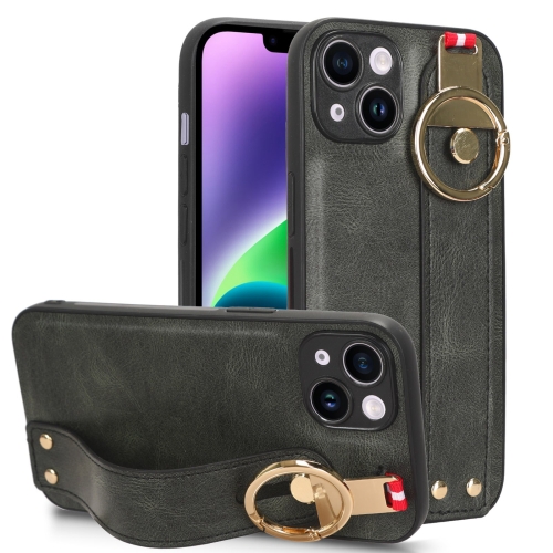 

For iPhone 13 mini Wristband Leather Back Phone Case(Green)