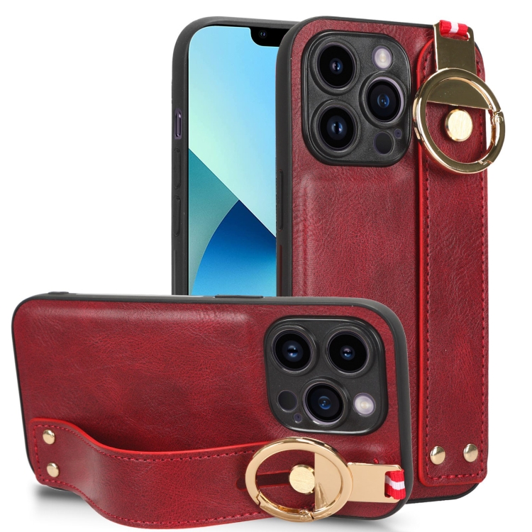 

For iPhone 13 Pro Wristband Leather Back Phone Case(Red)