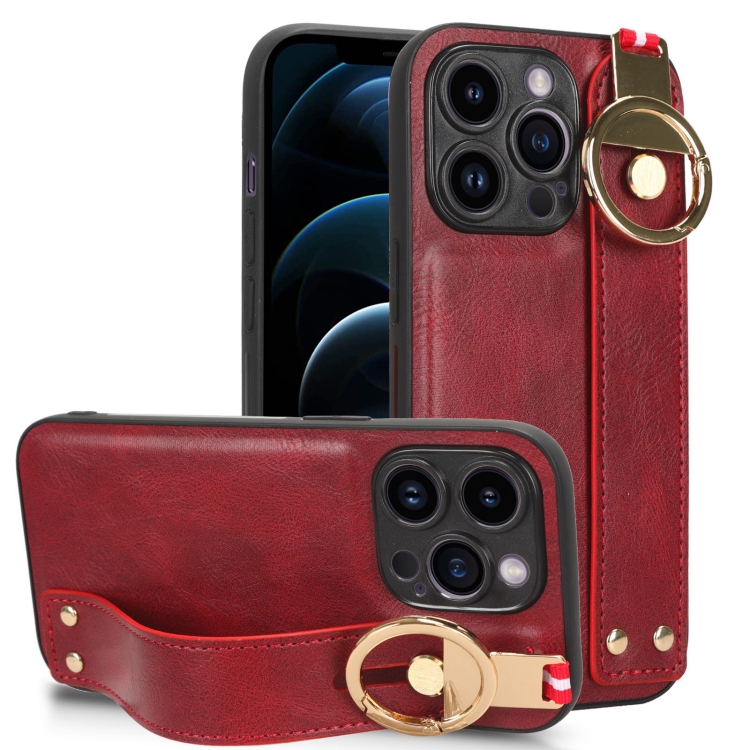 

For iPhone 12 Pro Max Wristband Leather Back Phone Case(Red)