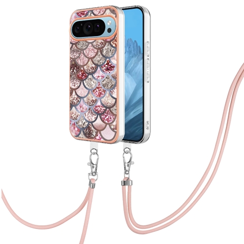 

For Google Pixel 9 Pro Electroplating IMD TPU Phone Case with Lanyard(Pink Scales)