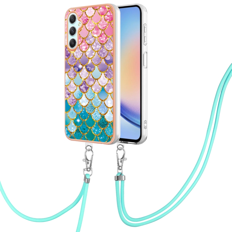 

For Samsung Galaxy A24 4G Electroplating IMD TPU Phone Case with Lanyard(Colorful Scales)