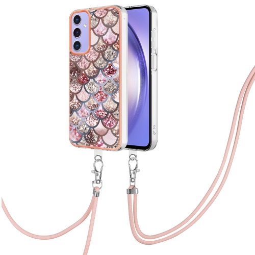 

For Samsung Galaxy A15 5G Electroplating IMD TPU Phone Case with Lanyard(Pink Scales)