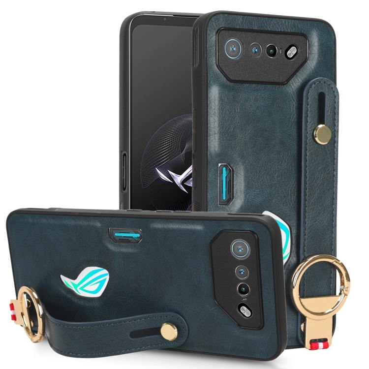 

For Asus ROG Phone 7 / ROG7 Wristband Leather Back Phone Case(Blue)
