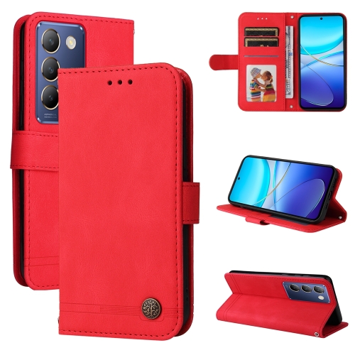 

For vivo Y100 5G IDN / Y200e 5G Global Skin Feel Life Tree Metal Button Leather Phone Case(Red)