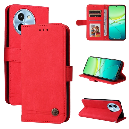 

For vivo Y38 5G / T3x 5G Global Skin Feel Life Tree Metal Button Leather Phone Case(Red)